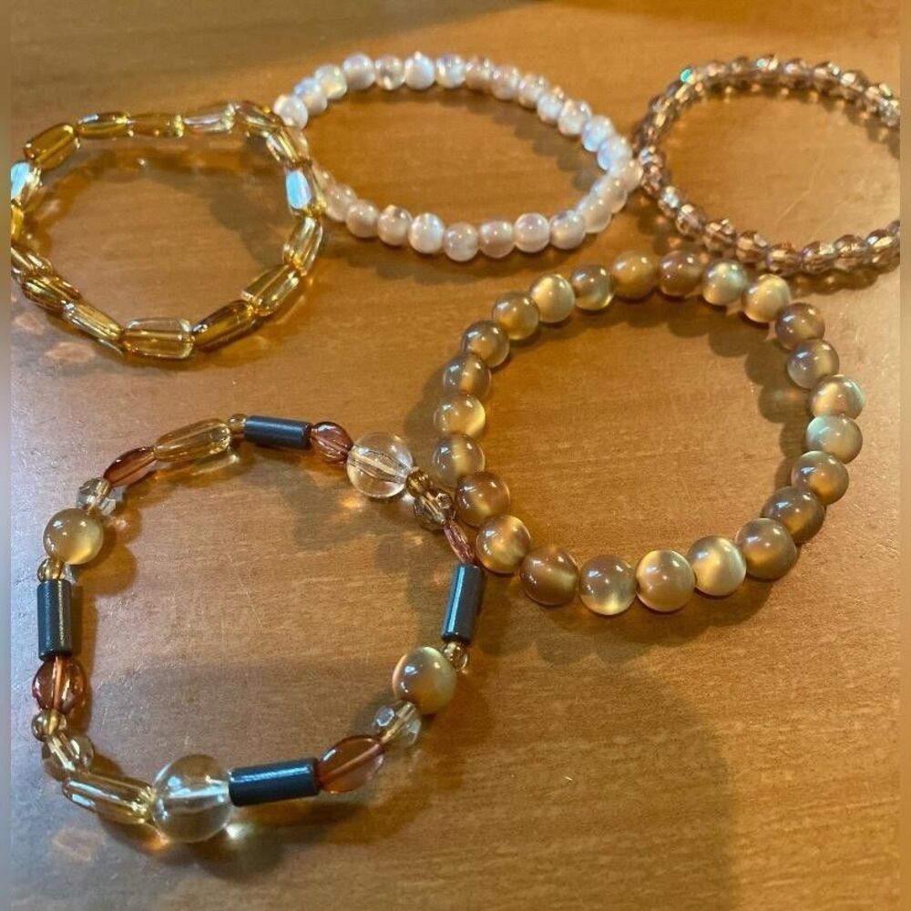 Brown Glass Beaded Stretch Bracelets Lot 5 Women’s 6.5 Inch Boho Jewelry Set